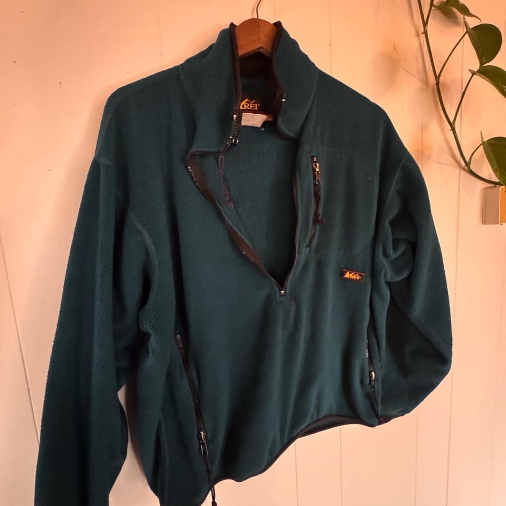 REI Vintage Fleece Pullover | Teal Green | 1/4 Zip | Size Medium | Zipper Repair